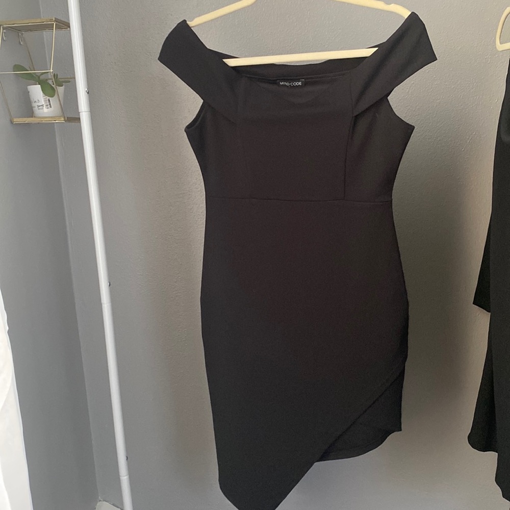 Black Off the Shoulder Asymmetrical Dress